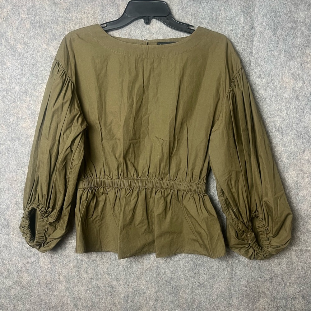Banana Republic Woman Small Poplin‎ Cinch-Waist elegant Top in olive green